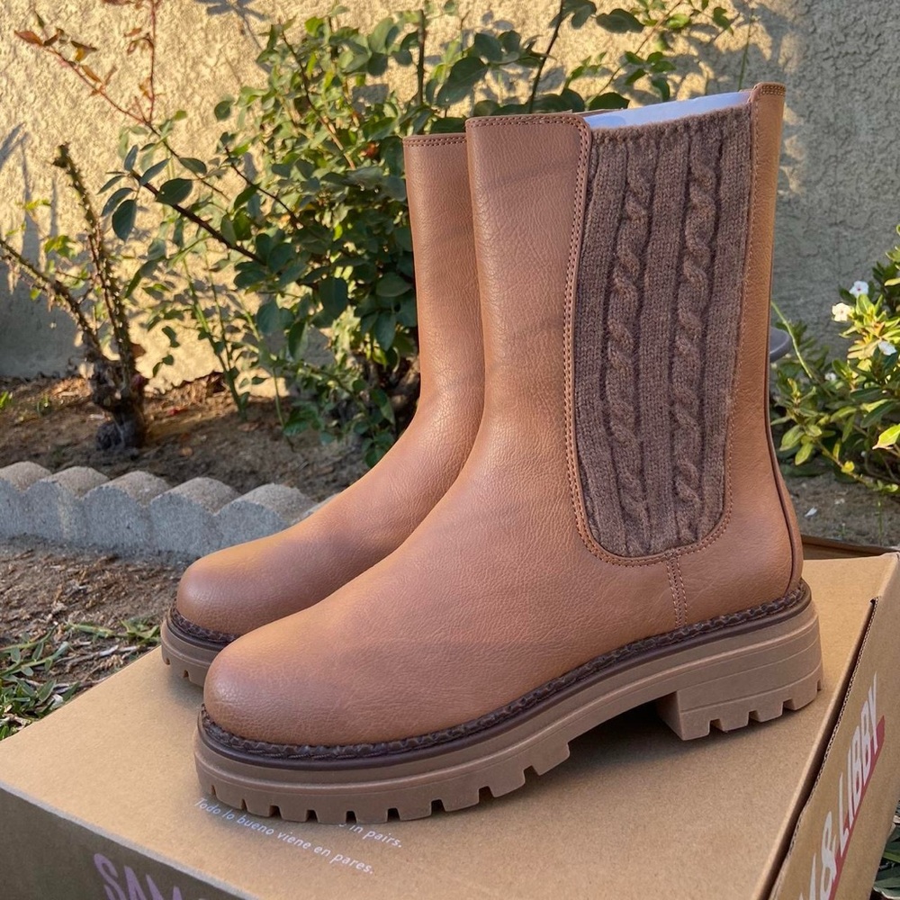 Sam & Libby Tan Winter Boots with Knit Detail
